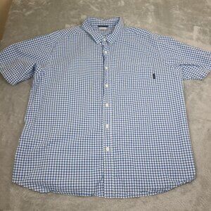 Columbia Men's Blue White Check Button Down‎ Short Sleeve Shirt Size 3XL